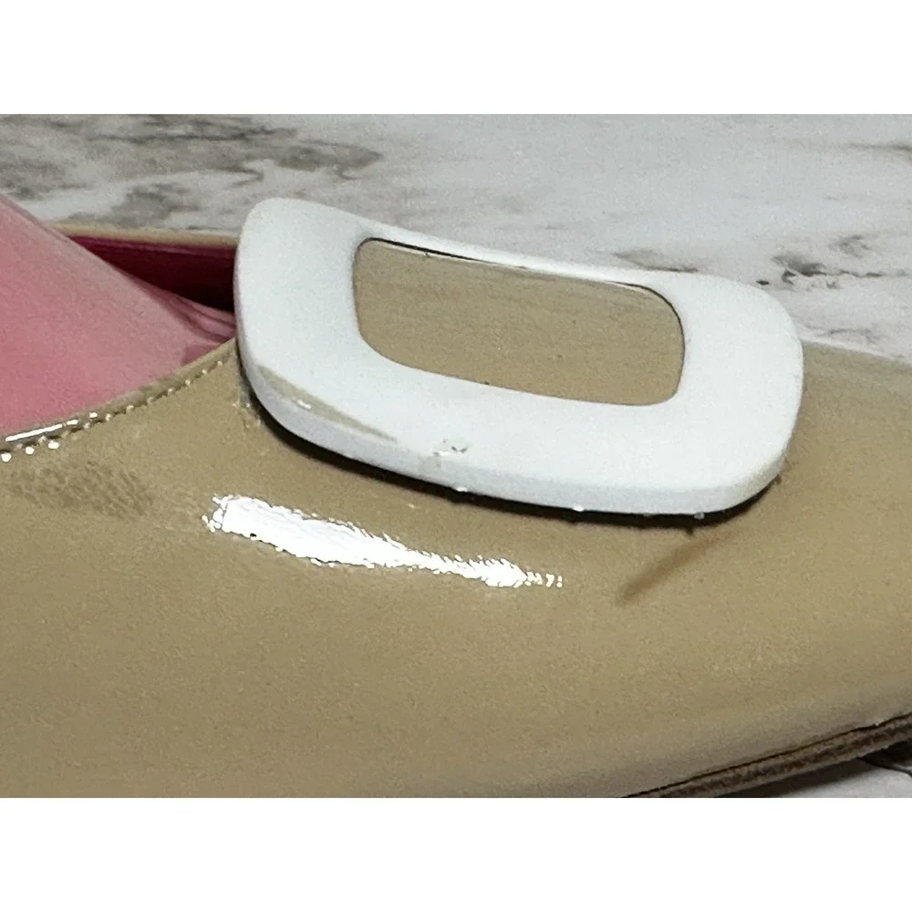 Ferca 81 Shoes Tan Beige Slingback Block Heel Tan White Size‎ (39) US 8-8.5